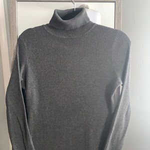 Grey turtleneck sweater dress. Long midi